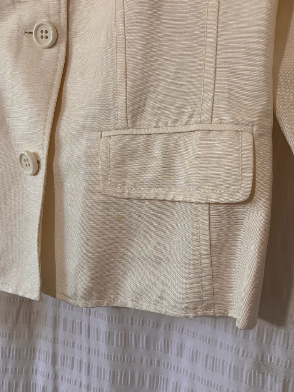 Liz Claiborne Linen Silk Collarless Blazer Cream Sz 12 - Picture 3 of 9